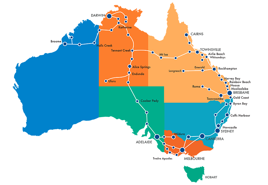 Greyound Australien Streckennetz-Karte